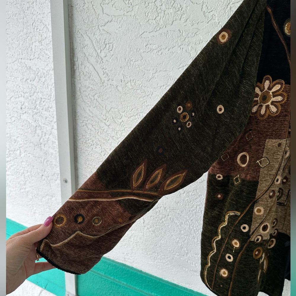 Indigo Moon Embroidered Jacket Metallic Medium Gold Leaves Button Down Lined - Picture 4 of 14